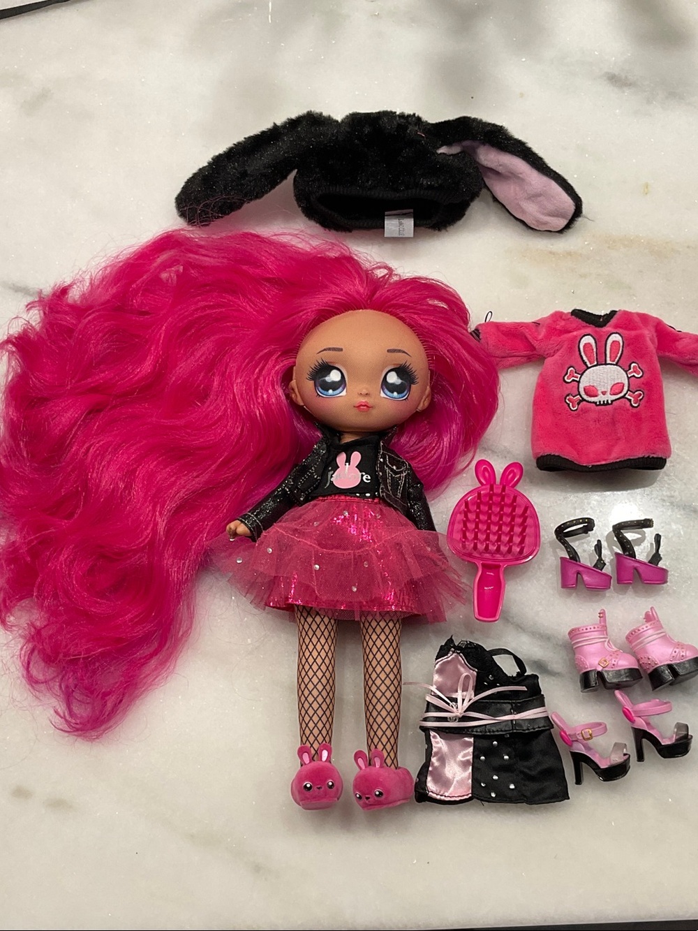 Hot Pink Fashion Doll with Bunny-Themed Outfit and Accessories